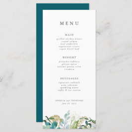 Turquoise Bloemenweelde Moderne Elegante Bruiloft Menu