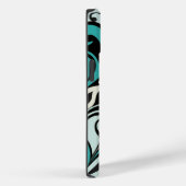 Turquoise Bloemenwervelingen iPhone 14 Hoesje (Achterkant / Rechts)