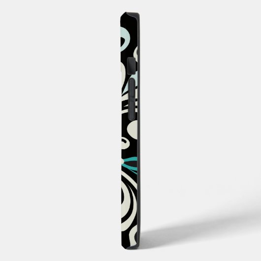 Turquoise Bloemenwervelingen iPhone 14 Hoesje (Achterkant / Links)