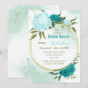 Turquoise bloemetjes groen blad vrijgezellenfeest kaart