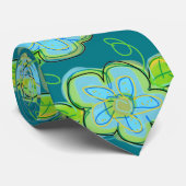 Turquoise bloemig met limoengroen stropdas (Opgerold)