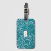 Turquoise Bloemige Botanische Monogram Bagagelabel (Voorkant (verticaal))