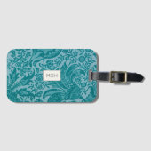 Turquoise Bloemige Botanische Monogram Bagagelabel (Voorkant (horizontaal))