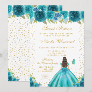 Turquoise Bloemige Bruine Haren Prinses Sweet Sixt Kaart