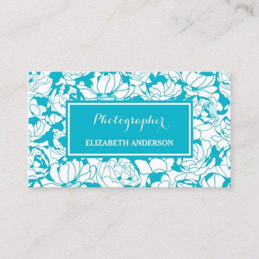 Turquoise Bloemige Fotograaf Visitekaartje (Voorkant)
