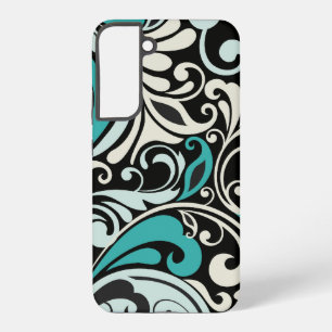 Turquoise Bloemige Krullen Samsung S22 Hoesje Samsung Galaxy Hoesje