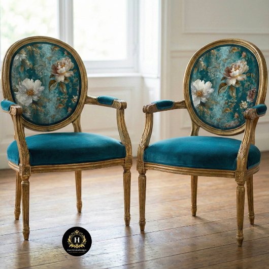 Turquoise Bloemige Naadloos Stoel Decoupage Tissuepapier