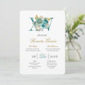 Turquoise bloemige quinceañera uitnodiging (Staand voorkant)