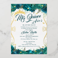 Turquoise Bloemige Scroll Mis Quince Quinceanera