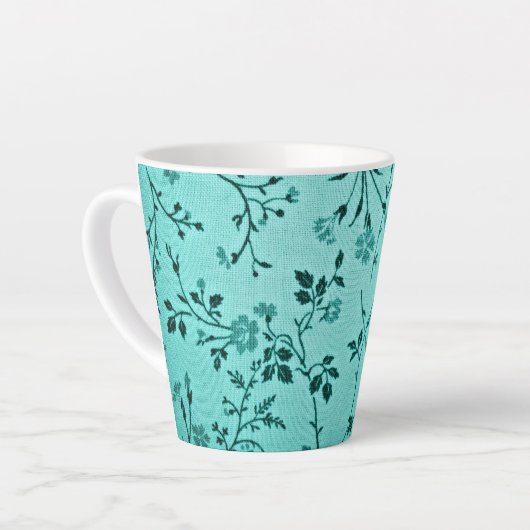 Turquoise bloemmotief latte mok (Linkerhoek)