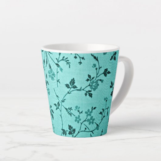 Turquoise bloemmotief latte mok (Rechterhoek)