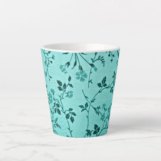 Turquoise bloemmotief latte mok (Voorkant)