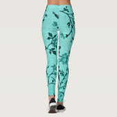 Turquoise bloemmotief leggings (Achterkant)