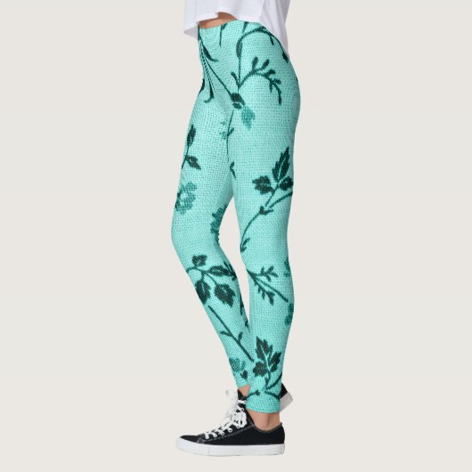 Turquoise bloemmotief leggings (Links)