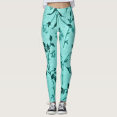 Turquoise bloemmotief leggings (Voorkant)