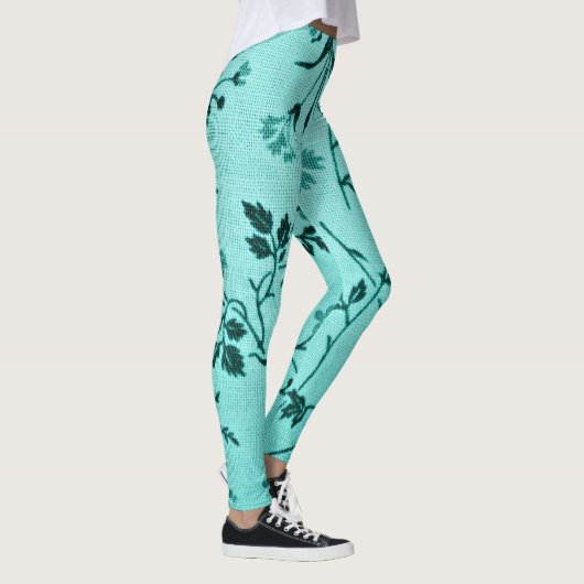 Turquoise bloemmotief leggings (Rechts)