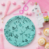 Turquoise bloemmotief papieren bordje (Feest)