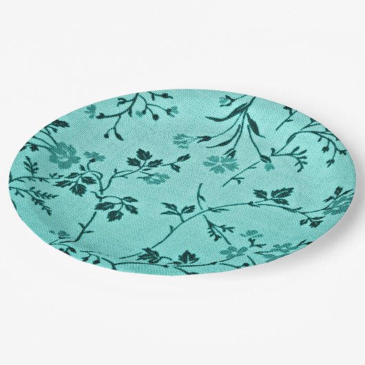 Turquoise bloemmotief papieren bordje (Gekanteld)