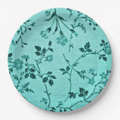 Turquoise bloemmotief papieren bordje (Voorkant)