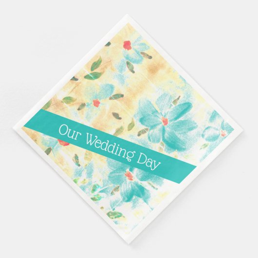 Turquoise bloemmotief servet (Hoek)