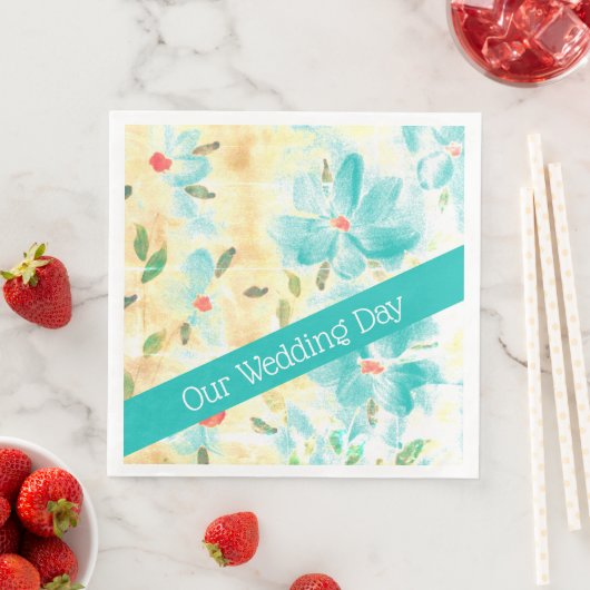 Turquoise bloemmotief servet (Insitu)