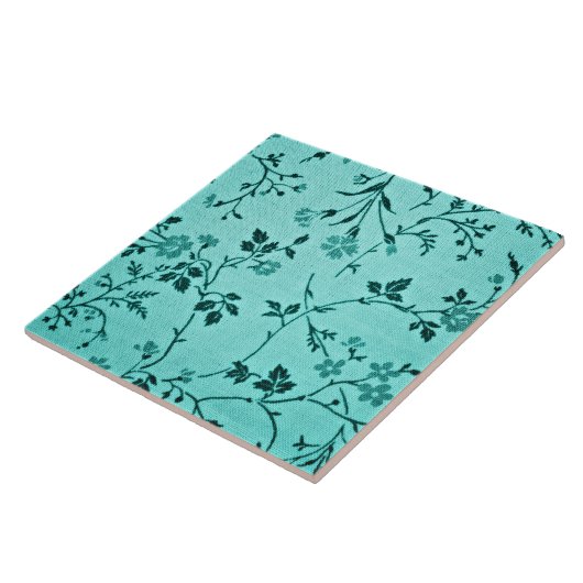 Turquoise bloemmotief tegeltje (Zijkant)