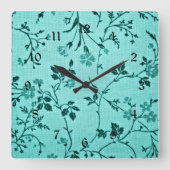 Turquoise bloemmotief vierkante klok (Voorkant)