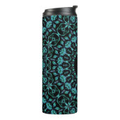 Turquoise Bloemrijke Mandala Monogram Thermosbeker (Gedraaid links)