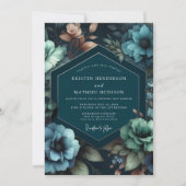 Turquoise Bloemrijke Romantische Bruiloft Kaart (Voorkant)