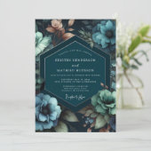 Turquoise Bloemrijke Romantische Bruiloft Kaart (Staand voorkant)