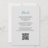 Turquoise Bloemstuk Zilveren Grijs QR Code Trouwen Kaart (Achterkant)