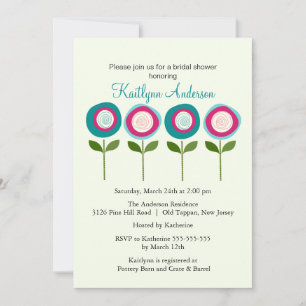 Turquoise Blooms Bridal Shower Invitation Kaart