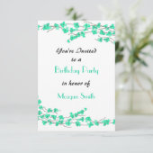 Turquoise Blossom Birthday Party Invitation Kaart (Staand voorkant)