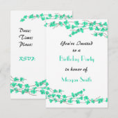 Turquoise Blossom Birthday Party Invitation Kaart (Voorkant / Achterkant)