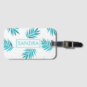 Turquoise-blu tropische palmbladeren patroon bagagelabel (Voorkant (horizontaal))