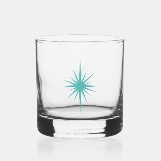 Turquoise Blue 1950s Atomic Starburst Mid Century Whisky Glas (Achterkant)