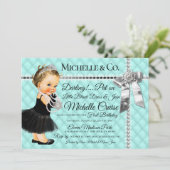 Turquoise Blue 1st  Silver Ribbon Pearls Kaart (Staand voorkant)