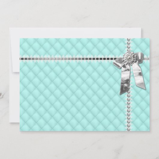 Turquoise Blue 1st Silver Ribbon Pearls Kaart (Achterkant)