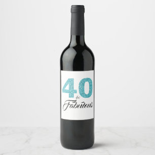 Turquoise Blue 40 en Fabulous 40th Birthday Party Wijn Etiket