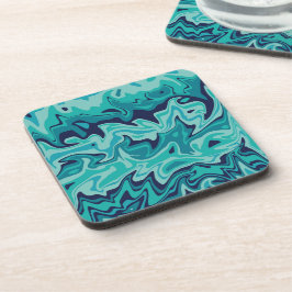 Turquoise Blue Abstract Marbled Coaster Set Bier Onderzetter