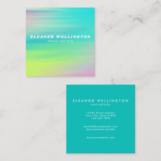 Turquoise Blue Abstract Waterverf Texture Vierkante Visitekaartje (Voorkant / Achterkant)