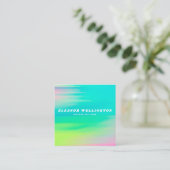 Turquoise Blue Abstract Waterverf Texture Vierkante Visitekaartje (Staand voorkant)