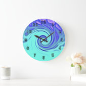 Turquoise Blue Abstract Wave Art Grote Klok (Huis)