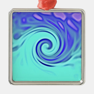 Turquoise Blue Abstract Wave Art Metalen Ornament