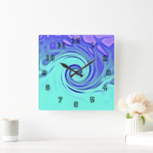 Turquoise Blue Abstract Wave Art Vierkante Klok (Huis)
