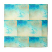 Turquoise blue abstracte art crème gebroken tegeltje (Voorkant)