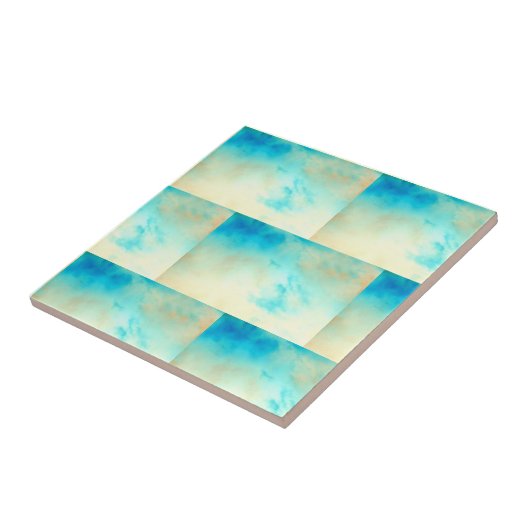 Turquoise blue abstracte art crème gebroken tegeltje (Zijkant)