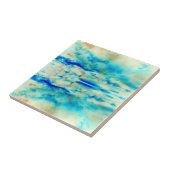 Turquoise blue abstracte kunstcrème keramische teg tegeltje (Zijkant)