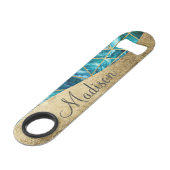 Turquoise Blue Agate Black Gold Geometric Monogram Speed Flessenopener (Voorkant Gekanteld)