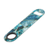 Turquoise Blue Agate Black Gold Geometric Monogram Speed Flessenopener (Achterkant Gekanteld)